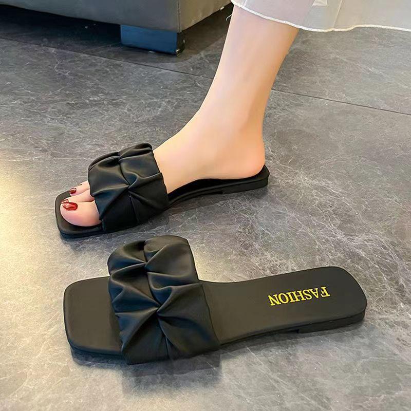 Лидер продаж Женская обувь 2024 Лето Высокое качество Однотонный Открытый носок Повседневный Низкий каблук Домашние Удобные Женские Тапочки