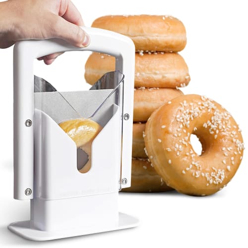 Cheer Collection Guillotine-Style Bagel Slicer with Safety Shield - Sharp Serrated Stainless Steel Blade for Cutting Bagels - Fits Bagels Up To 2" Thi
