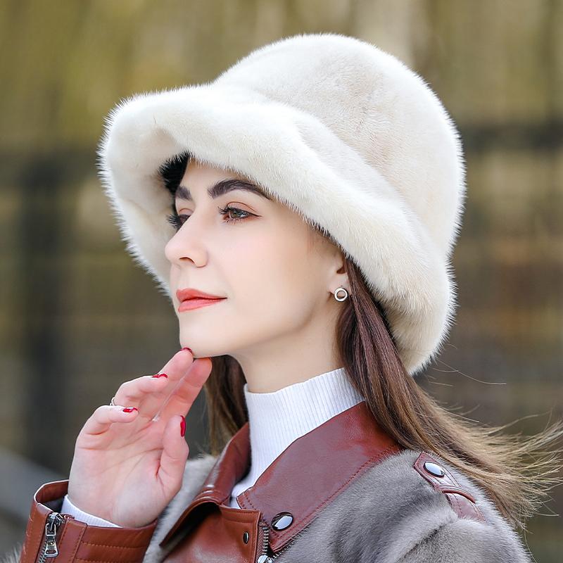 Норковая шапка, женская новая зимняя норковая меховая шапка из цельного меха норки, утолщенная теплая шапка-ведро, модная зимняя меховая шапка