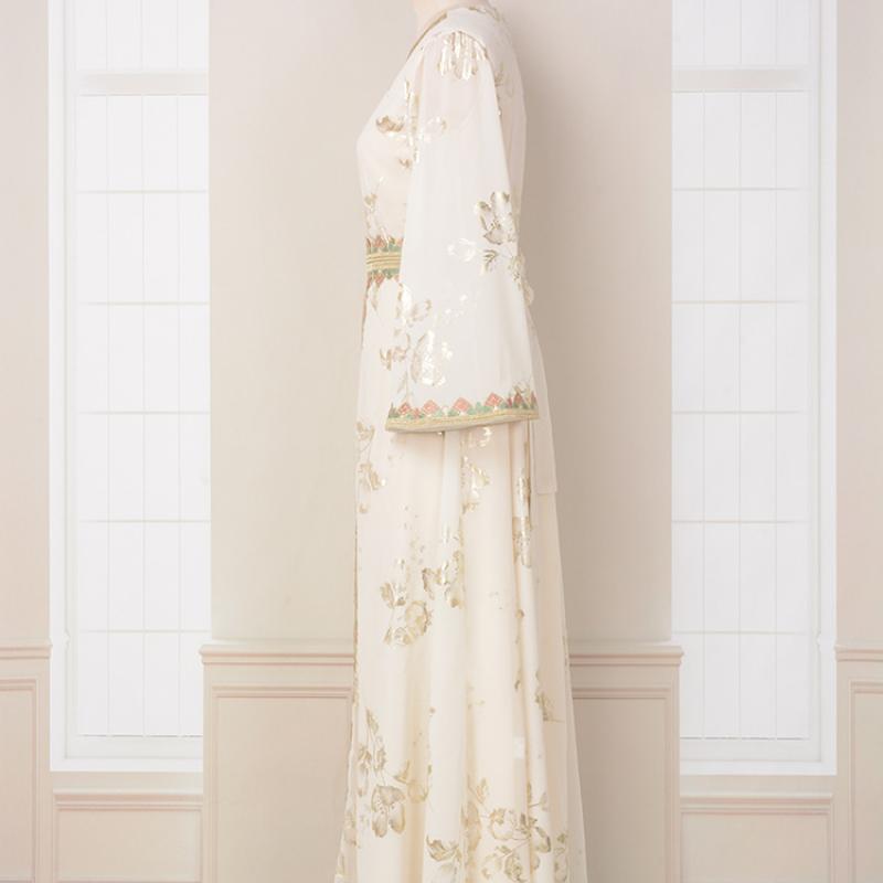 Ближневосточный мусульманский халат, женское новое кружевное модное белое платье с горячей штамповкой и вышивкой