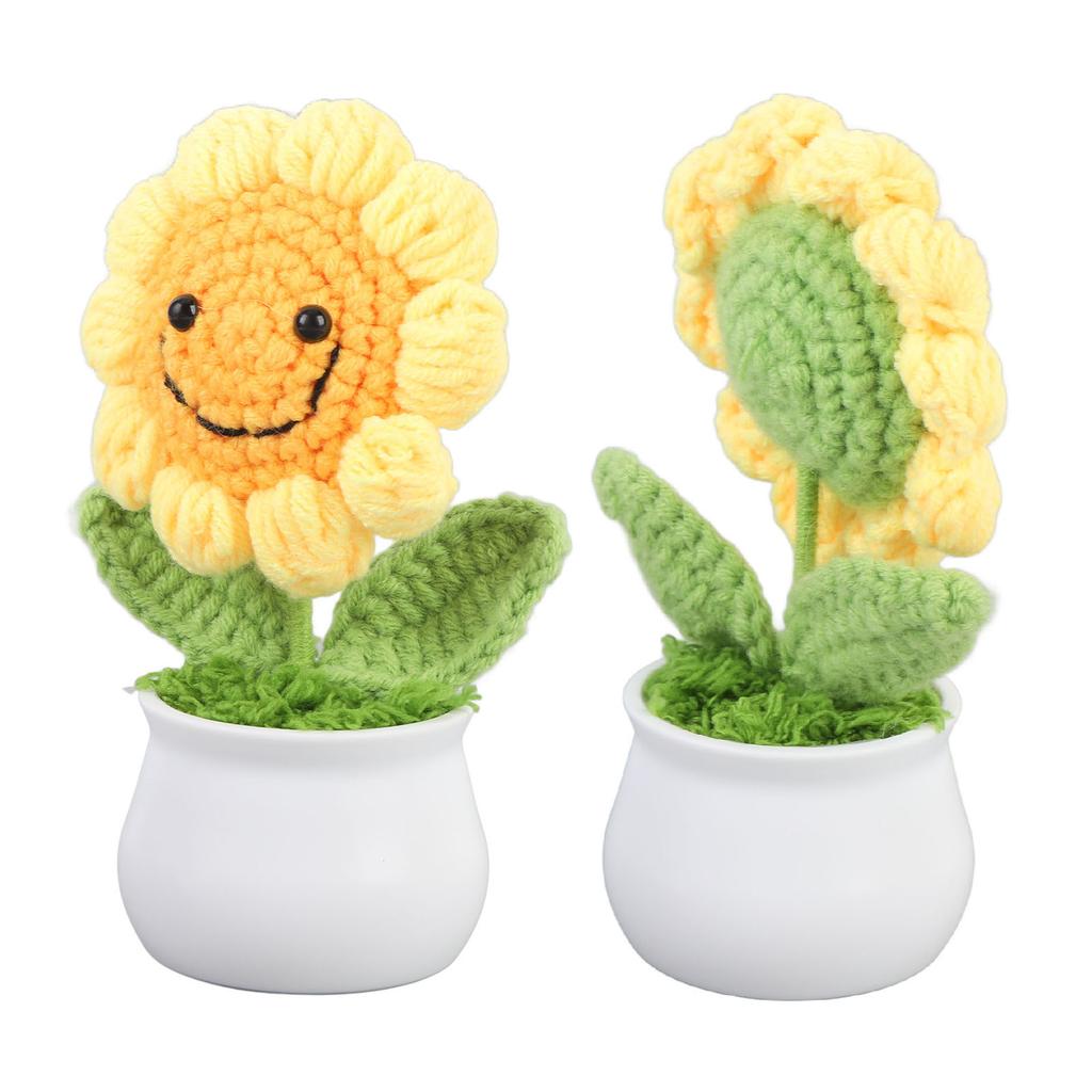 Подсолнух крючком милый вязаный подсолнух в горшке подарок на день рождения матери офисный стол декор