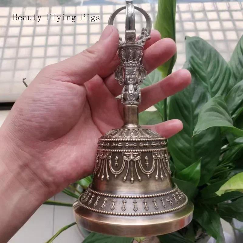 1PCS Craftsmanship Tibetan White Copper Diamond Bell and Pestle Precision Nine Leg Bell Feng Shui Ornament