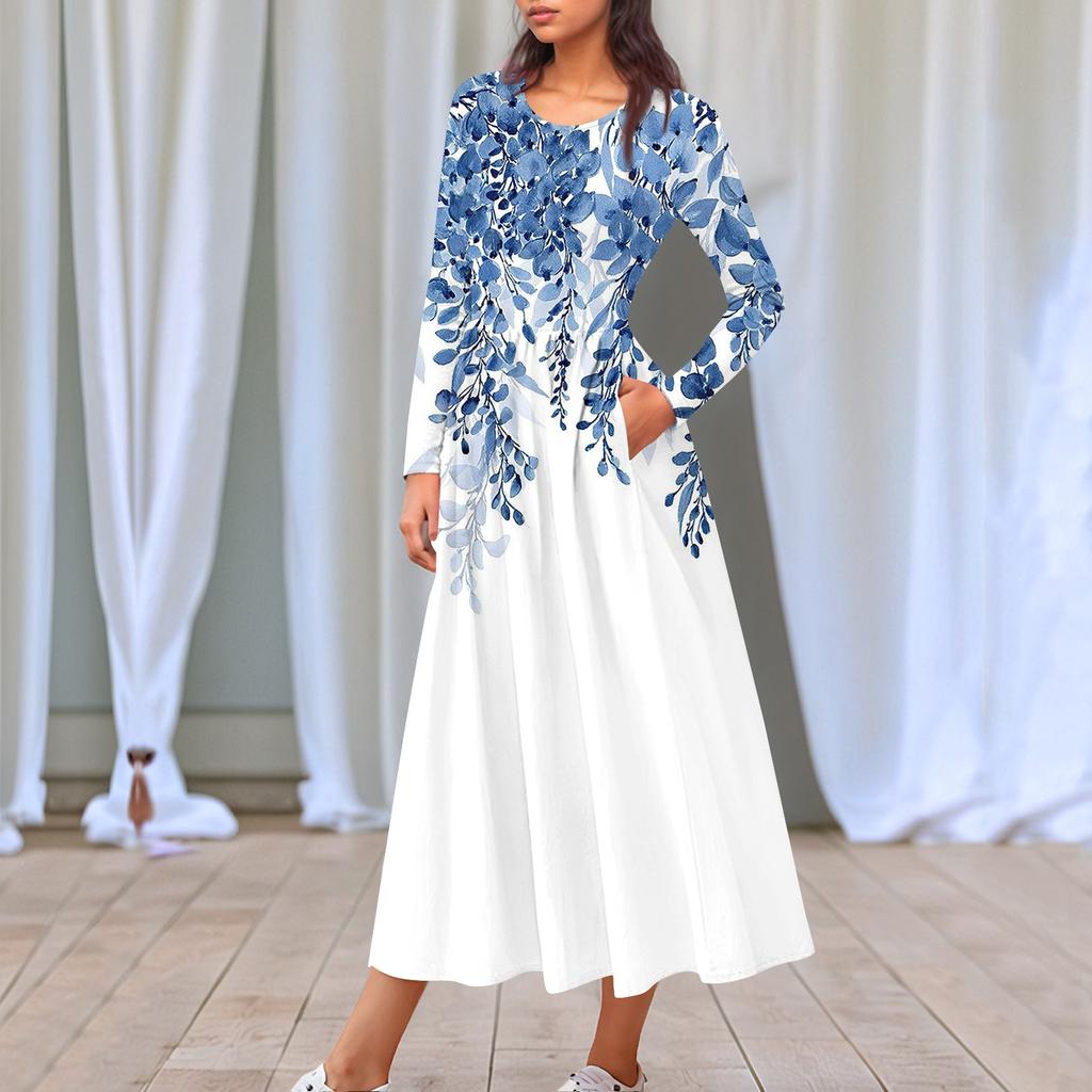 Женские повседневные модные длинные платья с графическим принтом и длинным рукавом, осень