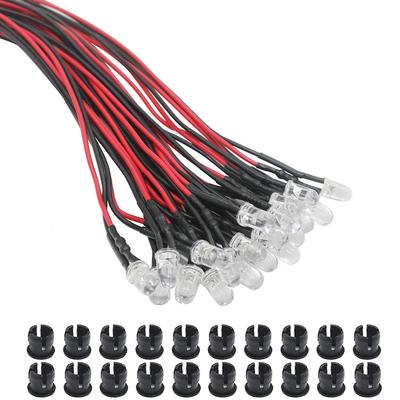 KeeYees 5мм Белые Светодиоды для Упаковки с Специальным Монтажным Держателем Предварительно Подключенные Высокояркие Пулевидные 12В, 20,