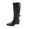 Fashion Designer Women's Boots Autumn Cosy Pointed Toe Woman Shoes Fashion Sexy Knee-High Boots for Women Rivet Belt Buckle Thick Heel