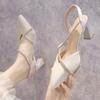 2024 Summer New Fashion Baotou Sandals Thick and Pointed Rhinester High Heels Shoes Pumps Women Shoes