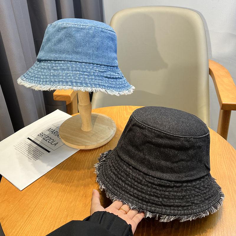 Корейская версия джинсовой шляпы рыбака для женщин на весну и осень, новая ретро-меховая опушка повседневная простая шляпа-тазик