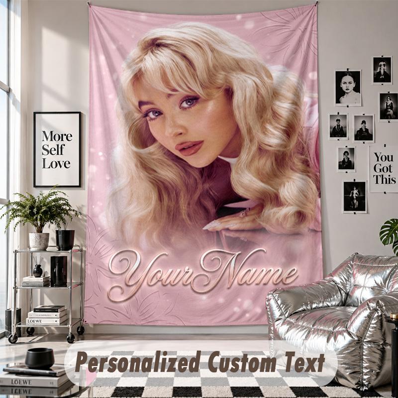 Wall Hanging Tapestry With Custom Name & Text, Sabrina Carpenter Decorative Tapestry For Bedroom