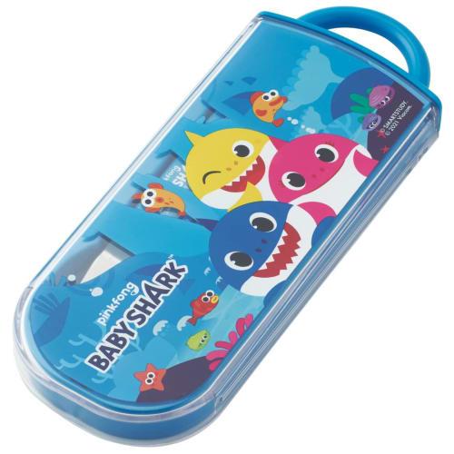 Skater Children's Lunch Box Trio Set Chopsticks Spoon Fork Kids Cutlery Antibacterial Treatment Easy To Open Slide Type Made In Japan Baby Shark Boys