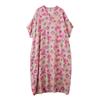 Dimanaf 2025 Summer Women Printing Linen Plus Size Long Dress Short Sleeve Vintage Casual V-Neck Basic Loose Dress