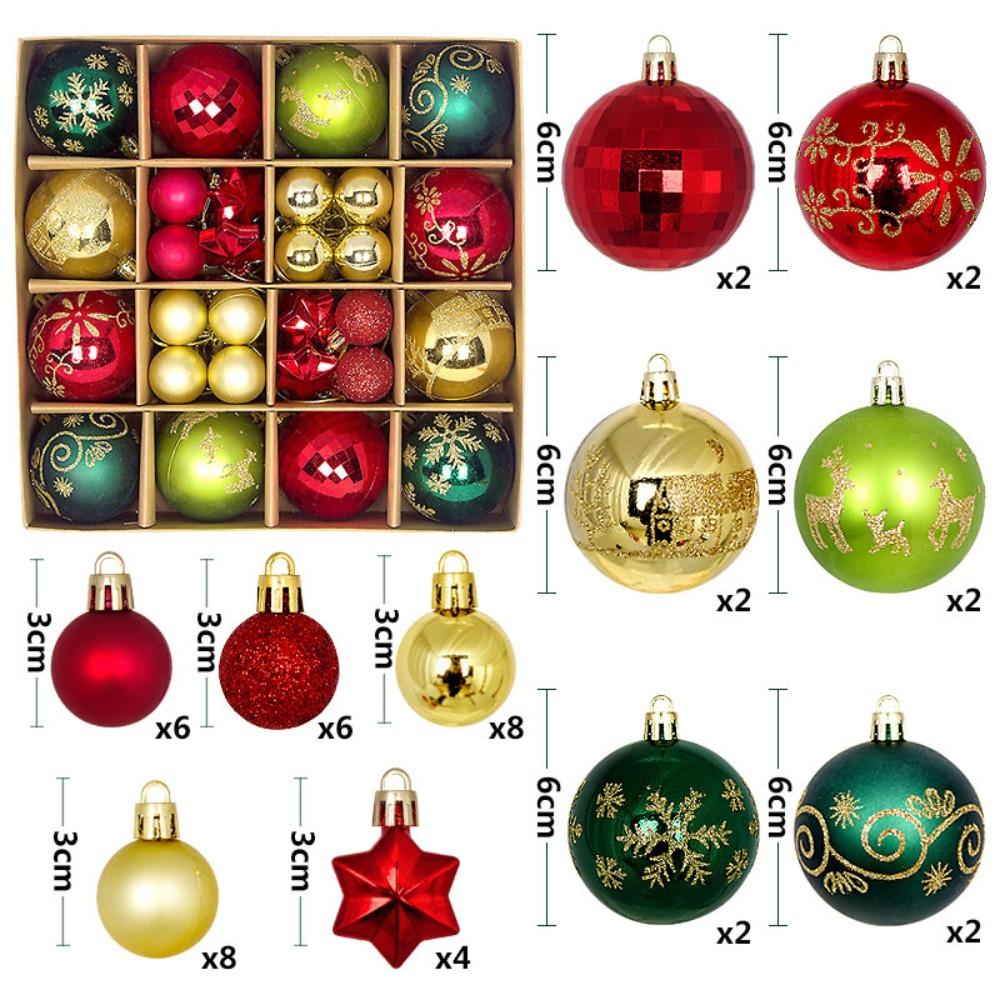 44PCS Durable Plastic Christmas Ball Set 3-6cm Suspensable Xmas Ornament Ball 10 Colors Christmas Tree Balls Home