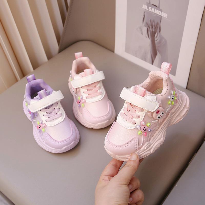 Кроссовки для девочки, легкие, мультяшные, папины кроссовки, весна и осень, со вспышкой, кожаные, мягкая подошва, женская повседневная обувь