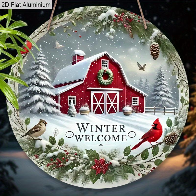 2D Flat Aluminium Cardinal Christmas Welcome Sign - Warm Winter Figurine Ornaments - Ideal for Front Door, Wall, Porch, Window Decor - Ideal