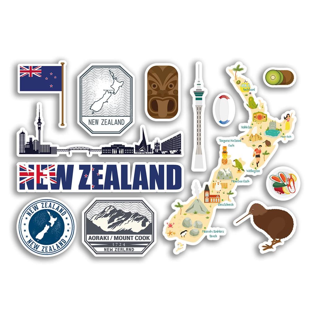 A5 Sticker Sheet New Zealand Vinyl Stickers - Landmarks Map Culture Country Holidays Flag Travel #78489