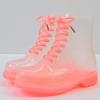 Fashion Ankle Rain Boots Platform Lace Up Transparent Waterproof Rain Shoes Motorcycle Candy Colors Rainboots Fashion Woman Shoes