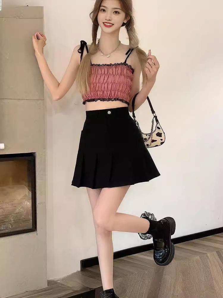 Юбка миди А-силуэта с плиссировкой и хвостом русалки в стиле колледжа 2024 года, маленького размера, с высокой талией