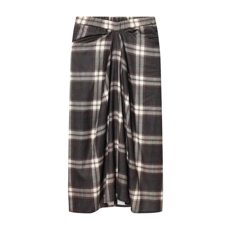 2025 Winter Womens Streetwear Plaid Midi Skirt Straight Fit Casual S M L