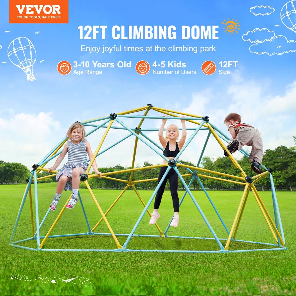 VEVOR Climbing Dome, 12FT Geometric Dome Climber Play Center for Kids 3 to 10 Years Old, Jungle Gym Supports 750LBS and Easy Assembly