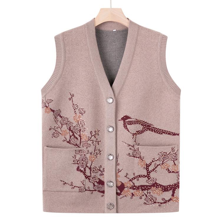 Middle-aged and Elderly Autumn Sweater Cardigan Elderly Casual Vest Autumn Clothes Mother Vest Vest Old Lady Grandma Clothes