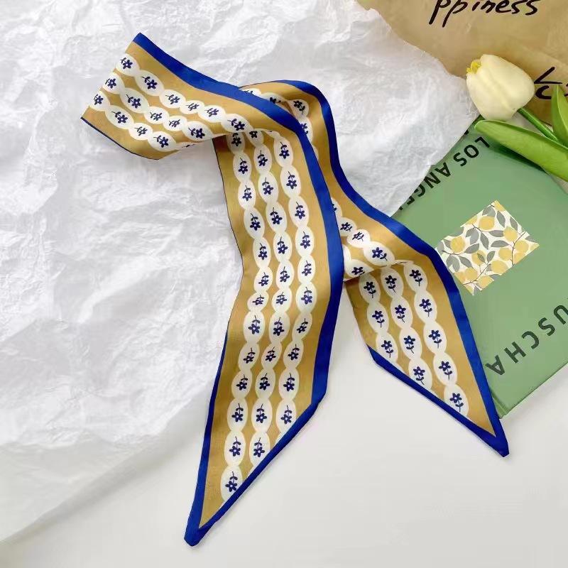 Маленький белый и нежно-зеленый шелковый шарф для женщин, тонкая лента, повязка на голову, резинка для волос, украшение для сумки, длинный