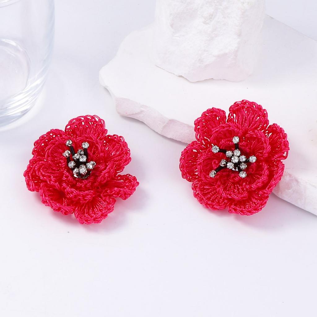 Accessories Femininity Bohemian hand-woven exaggerated flowers slightly inlaid zircon stud earrings versatile daily