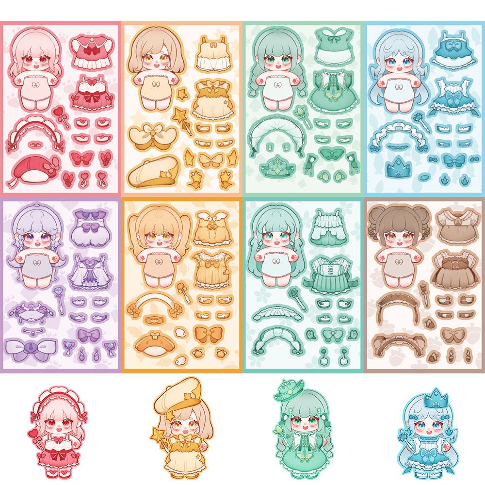 8 Наклейки с персонажами для переодевания хлопковых кукол, DIY для ручного аккаунта, маленькая карточка, украшение для чехла мобильного телефона, корейский стиль, инс
