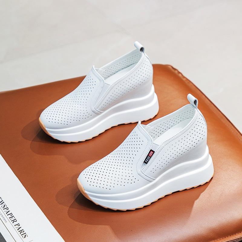 Модные туфли-лодочки на танкетке 10 см, мокасины, женские сандалии на платформе, брендовые сандалии, летняя обувь из натуральной кожи, скрытые каблуки, женская обувь 2024 г.