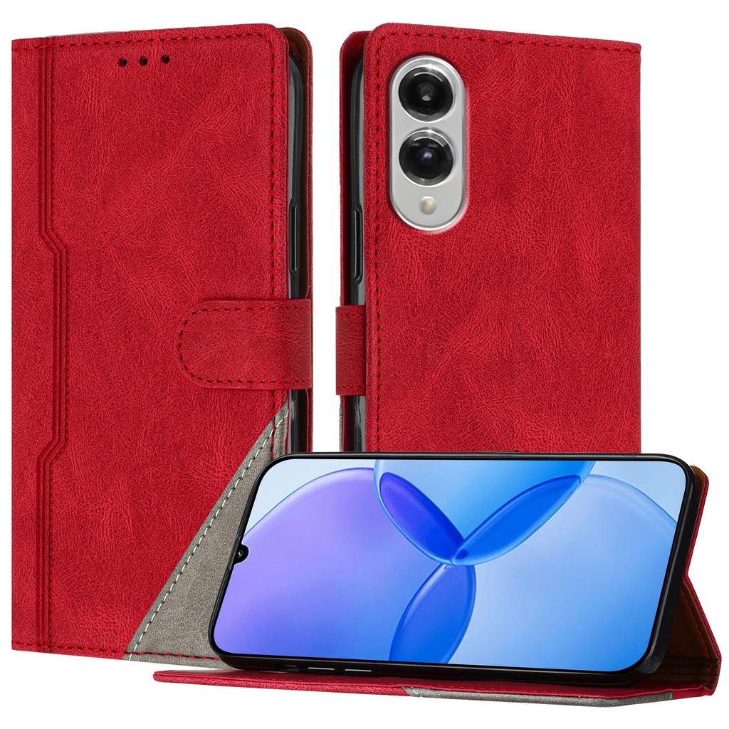 For Samsung Galaxy S25 Edge Leather Case Triangle Patchwork Wallet Stand Shockproof Phone Cover