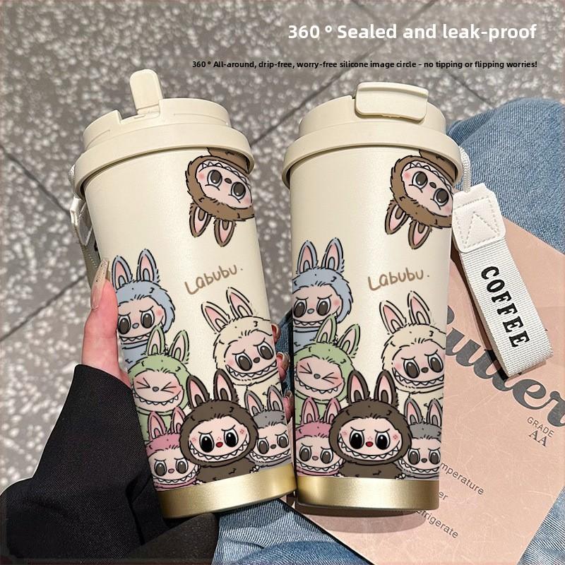 Large Capacity 316 Stainless Steel High Value Double Drink Thermos Cup Seven Labubu Cloth Straw Car Coffee Cup