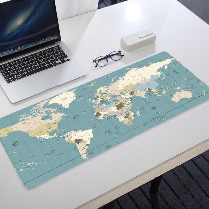 Очень большой черный коврик для мыши с картой мира, устойчивый к грязи, с фиксирующим краем
