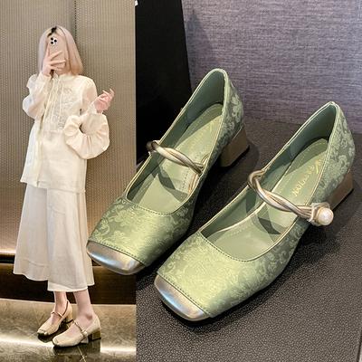 Туфли на высоком каблуке в новом китайском стиле с юбкой, туфли на среднем толстом каблуке женские 5 Китайский Новый год лето французские вечерние туфли Мэри Джейн