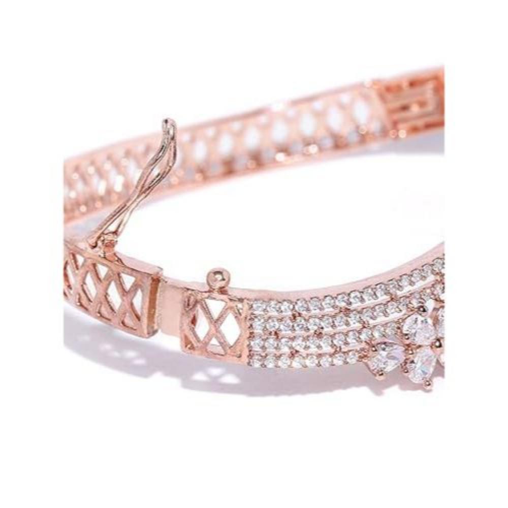 Браслет из розового золота с цветочным узором для женщин | Американские бриллианты | Браслет-браслет Kada для девочек | Застежка Interlock | Один размер подходит всем