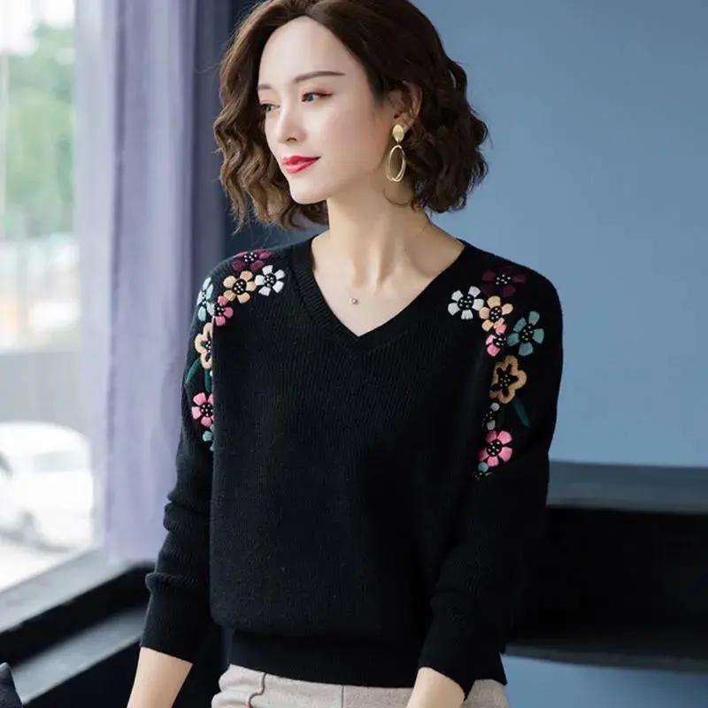 Женский свитер, осенне-зимние вязаные пуловеры, облегающие рубашки с v-образным вырезом, однотонные мягкие трикотажные джемперы, базовые свитера