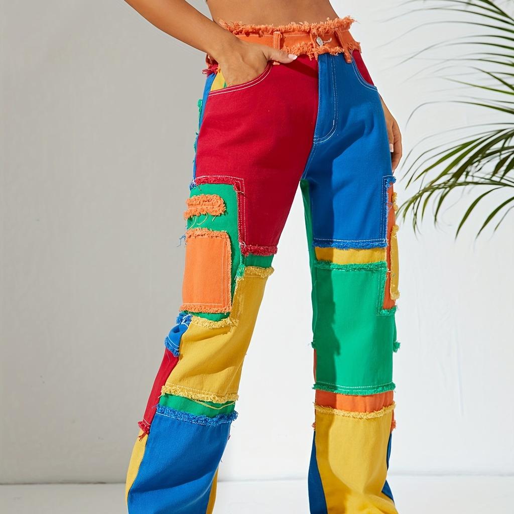 Personality American Dazzling Street Panels Ins Raw Edges Versatile High-waisted Loose Straight-leg Denim Trousers Women