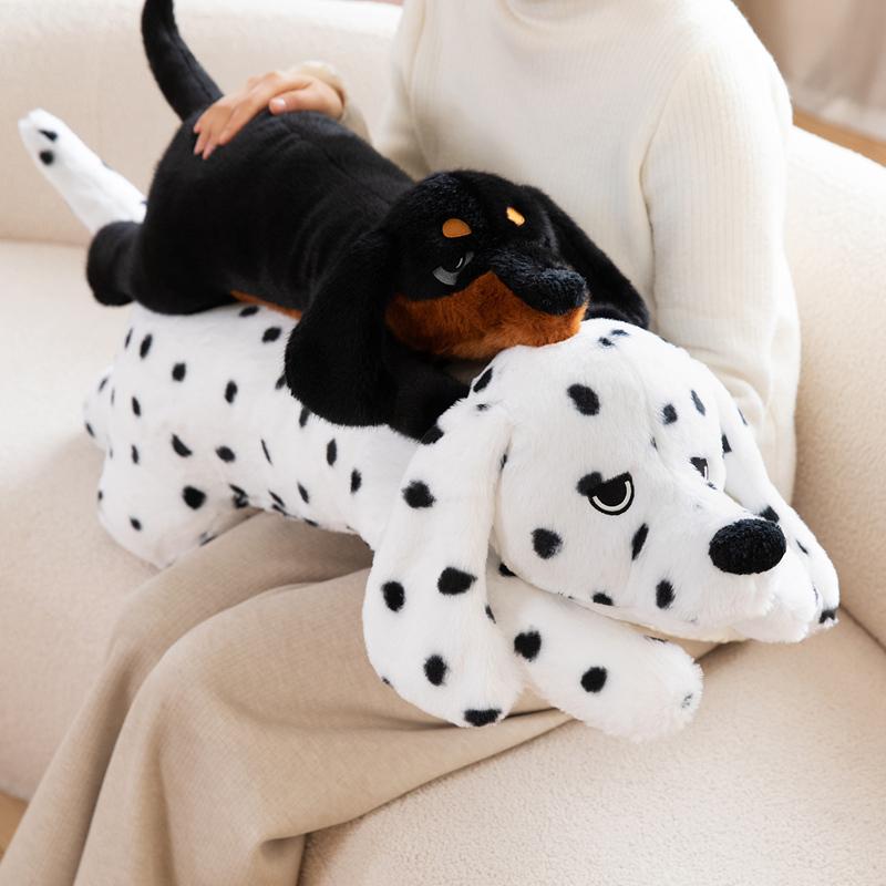 6080100Cm Simulated Black Dog Plush Toy Lifelike Dalmatian Plush Doll Soft Stuffed Animal Boy Girl Birthday Gift
