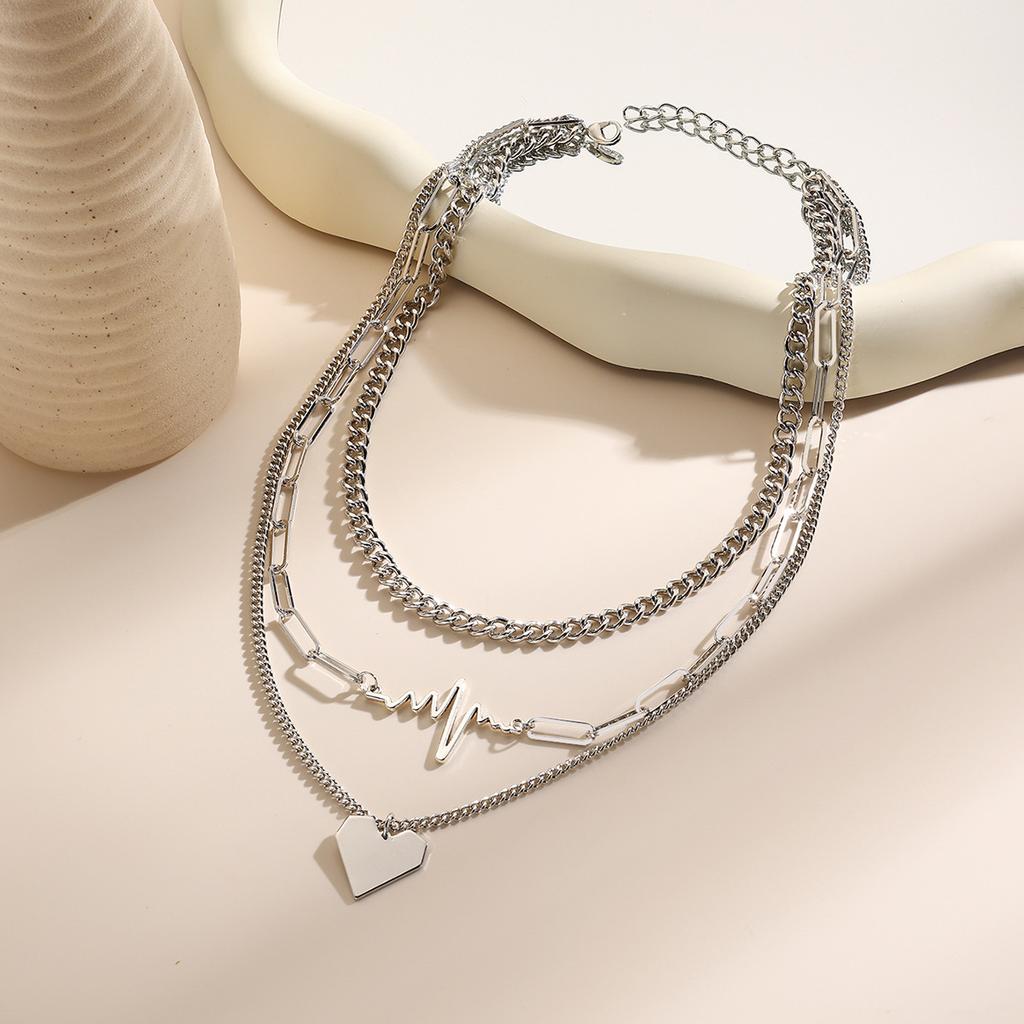 Ожерелье для женщин Ожерелье для женщин Премиальное чувство металлический кулон в форме сердца Многослойное ЭКГ сердце ожерелье Красивое элегантное ожерелье для нее