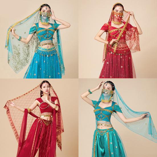 Индийский танец вуаль сетка с горячим тиснением цветы костюм реквизит взрослые дети многоразовые выступления фестивали вечеринки взрослый костюм вуаль
