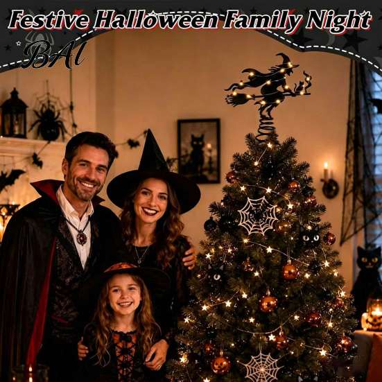 Halloween Tree Topper Witch Topper, with LED Lights, Black Iron Spooky Holiday Decor Art Silhouette Ornament, for Christmas And Party