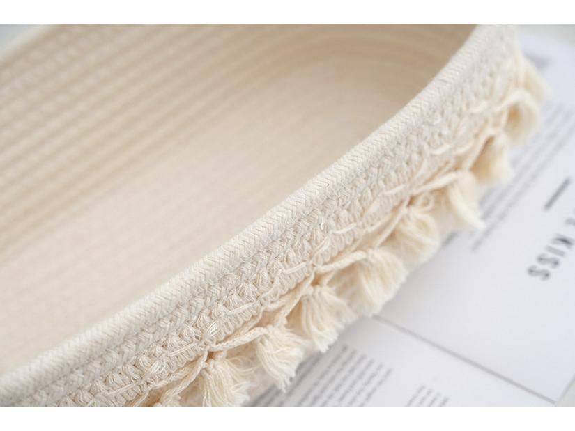 Бежевая корзина с кисточками из хлопковой веревки, органайзер для гостиной в стиле фермерского дома