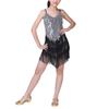 Girls Sequins Dance Outfits Strappy Ballroom Dress Kids V-Neck Latin Dance Dress Fringed Sequins Competition Costume Jazz Performance Dancewear