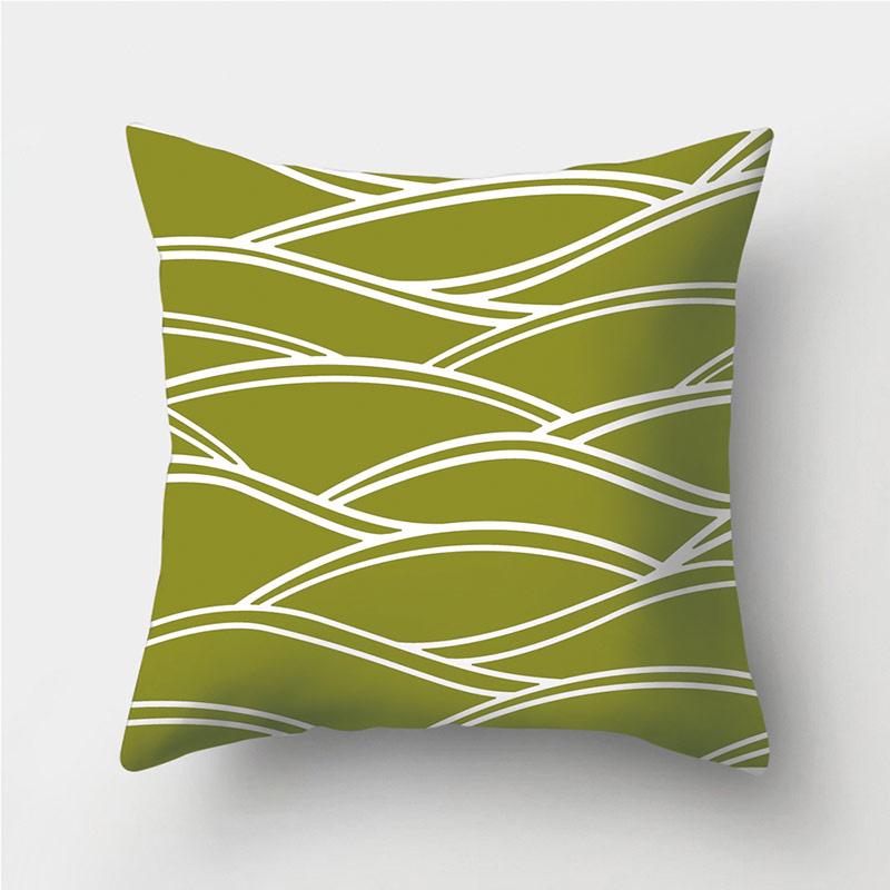 Green Geometric Pattern Throw Pillowcase Home Decor Square Wave Print Pillowcase Sofa Bed Decorative Pillowcase