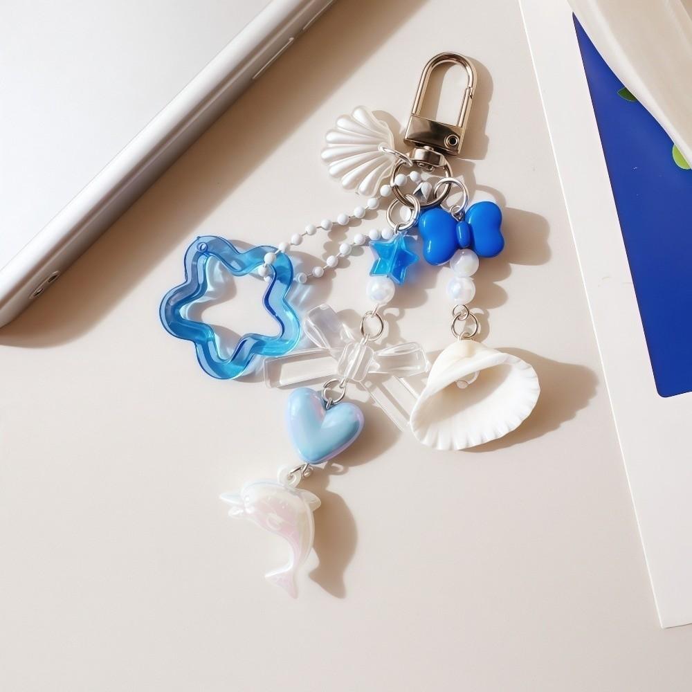 Multi-Charm Ocean Series Keychain Fish-Shaped Bag Charm Cute Starfish Key Ring Vacation