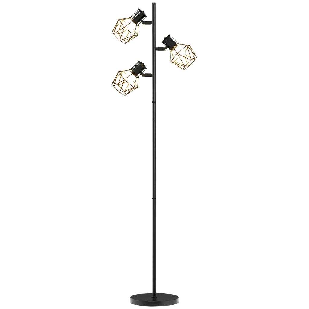 3 Light Floor Lamp With Flexible Light Elements Tree Like Structure For Living Room And Bedroom Metal Black