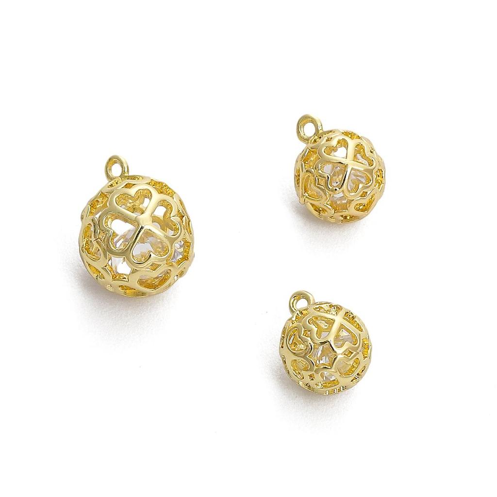 1PC/bag Copper Hollow Ball with Zircon Charm Heart Pendant for Earring Necklace DIY Jewelry Findings Making