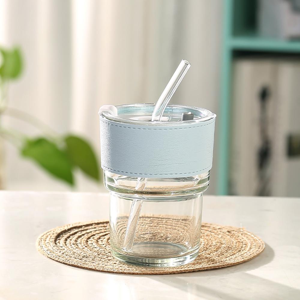 400ML Drinking Glasses with Lids Glass Straw Cup Set Can Shaped Glass Cups Beer Glasses Coffee Milk Juice Drinkware Tumbler Cup