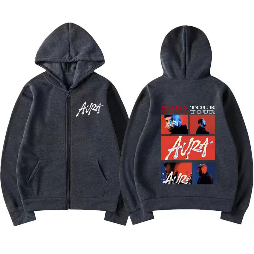 Худи на молнии с капюшоном Rapper Maka Aura Tour Merch Мужская Женская Повседневная уличная мода Оверсайз Унисекс Флисовая куртка на молнии