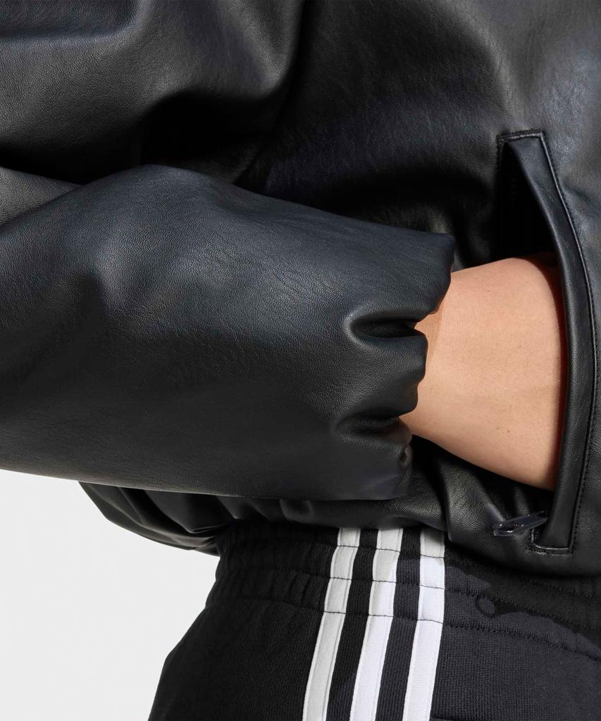 ADIDAS Faux Leather Bomber Synthetic Down Jacket - Black / Jx5332