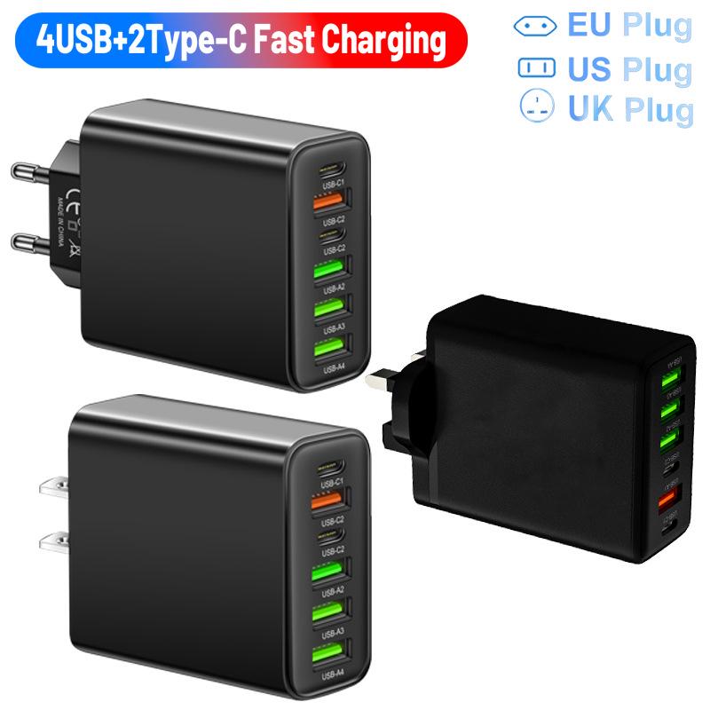 Многопортовое зарядное устройство: 2 порта Type-C PD + 4 порта USB, 3,1 А, Идеально для путешествий
