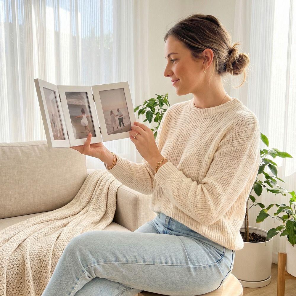 Rectangular Folding Photo Frame Modern Simple Triplex Frame Picture Frame Ornaments Durable Hinge Photo Frame Living Room Decor