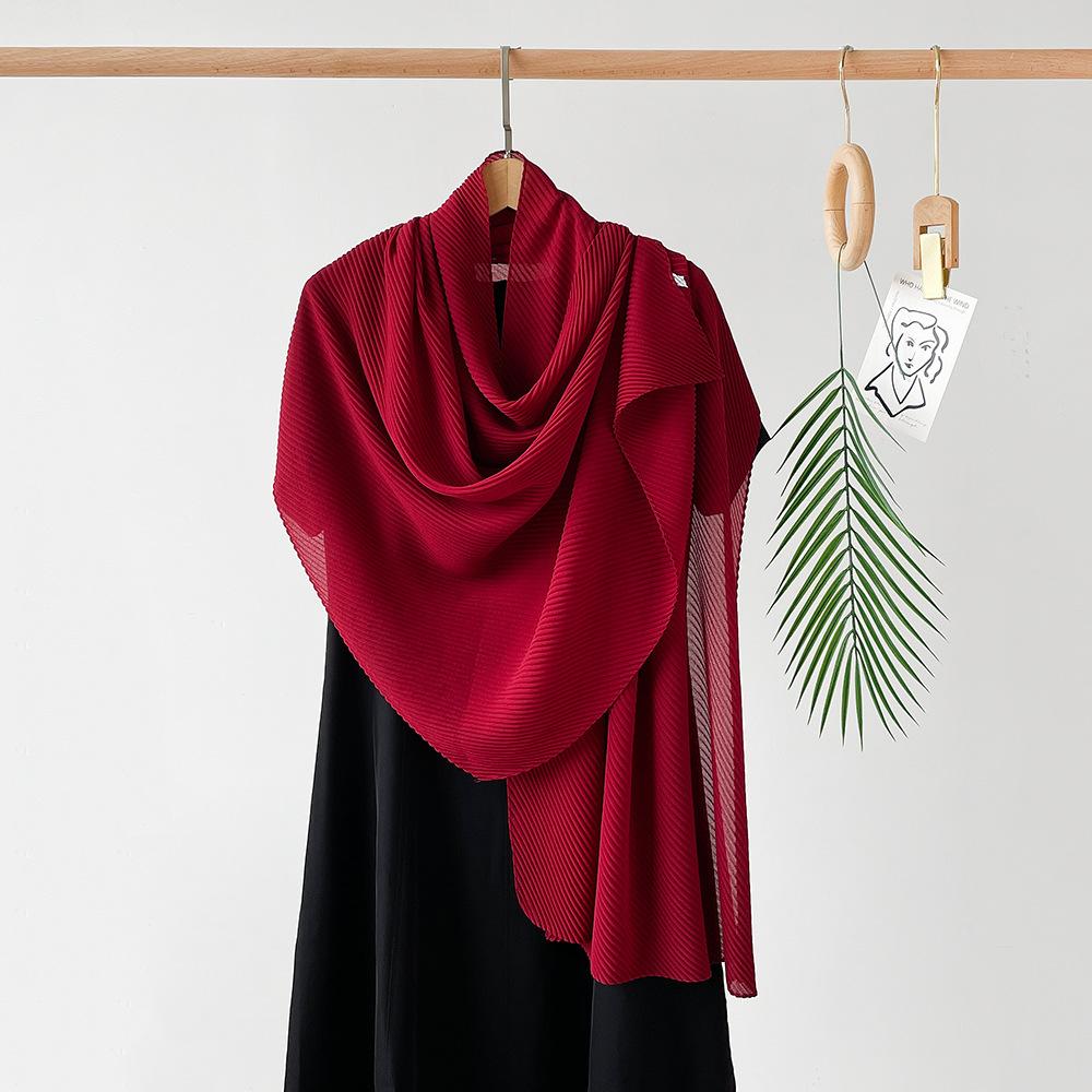 Длинный плиссированный шелковый шарф из искусственного шелка, большой квадратный шарф, однотонный, имитация хлопка и льна, шарф-обертка, платок на голову